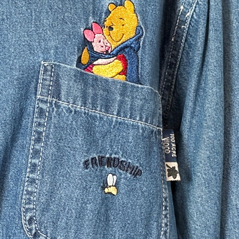Disney Vintage Winnie the Pooh Denim and Corduroy Button Up Plus Sie 22/24 - Picture 13 of 15